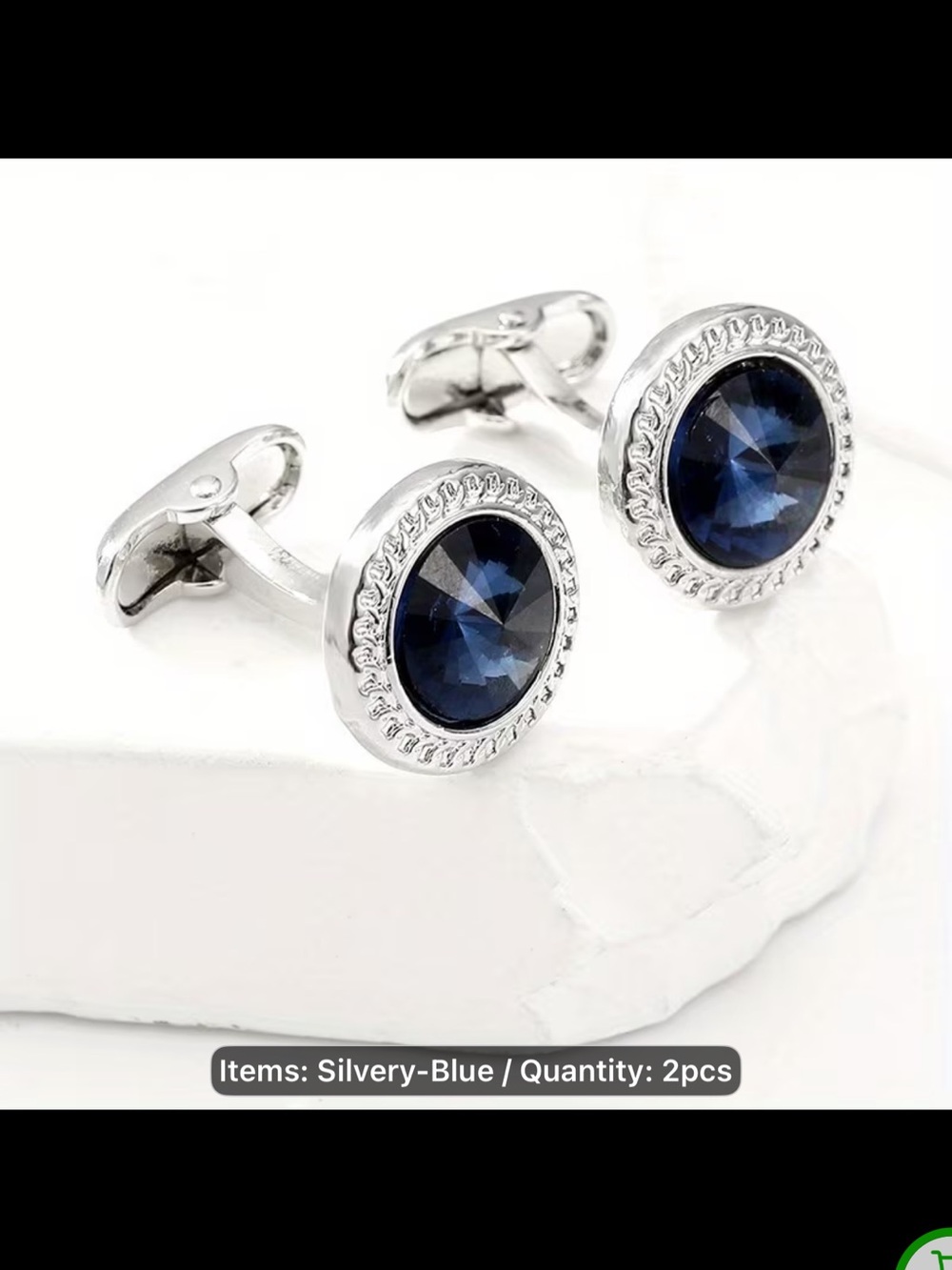 Silver-Tone Blue Crystal Round Cufflinks - Men Accessories